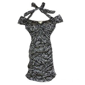 BLACK & WHITE LEOPARD PRINT PADDED MINI DRESS · SIZE M
